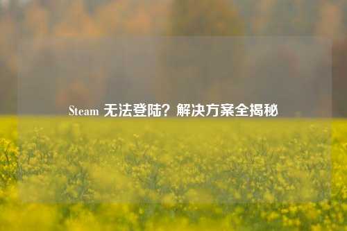 Steam 无法登陆？解决方案全揭秘