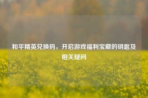 和平精英兑换码，开启游戏福利宝藏的钥匙及相关疑问