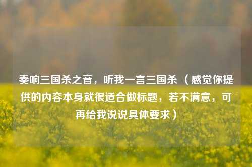 奏响三国杀之音，听我一言三国杀 （感觉你提供的内容本身就很适合做标题，若不满意，可再给我说说具体要求）