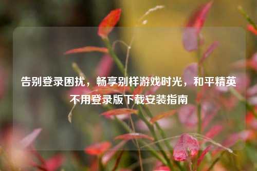 告别登录困扰，畅享别样游戏时光，和平精英不用登录版下载安装指南